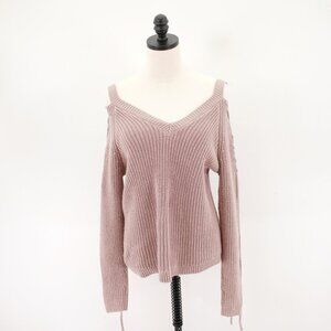 L.A. Hearts Small Purple V-Neck Knit Open Shoulder‎ Sweater Cotton Acrylic